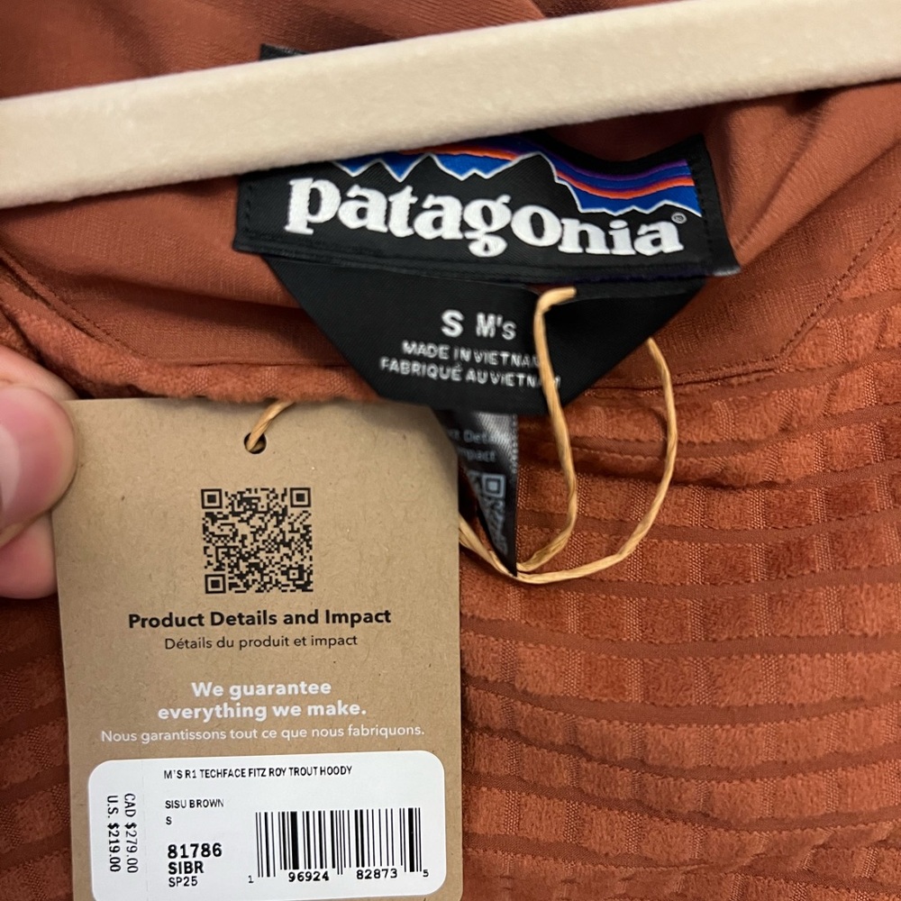 NWT Patagonia Men’s R1 TechFace Brown Hooded Jacket S - Picture 3 of 5